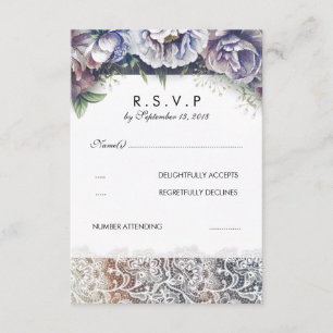 Lace and Vintage Watercolor Flowers RSVP Card