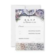Lace and Vintage Watercolor Flowers RSVP