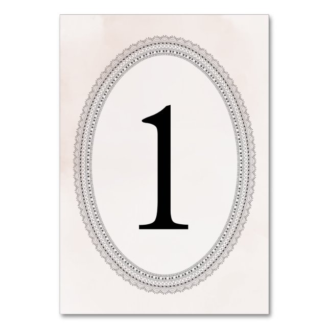 Lace and Watercolor Pink Elegant Wedding Table Number (Front)
