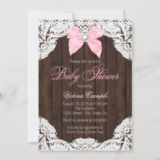 Lace and Wood Baby Shower Invitation