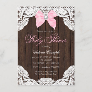 Lace and Wood Baby Shower Invitation