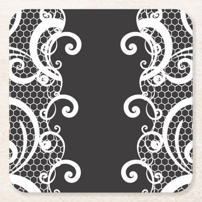 Lace background 1 square paper coaster (Front)