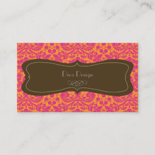 Lace, baroque damask /hot pink/chestnut brown business card