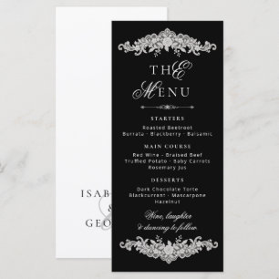 Lace Black and White Lace Old Money Wedding Menu