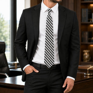 Lace Black & White Ornamental Stripe Necktie