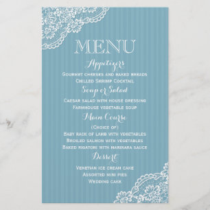 Lace Blue And White Stripe Menu - Wedding Party