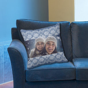 Lace blue denim family photo cushion