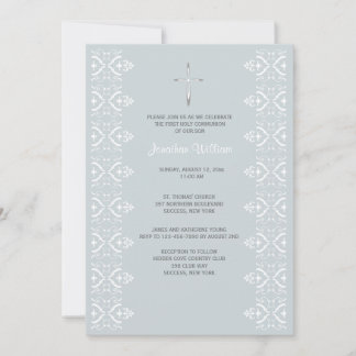 Lace Borders Blue Religious Invitation