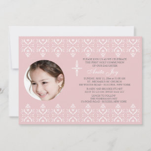 Lace Borders Pink Religious Photo Invitation