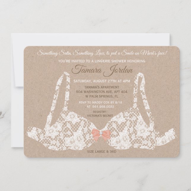 Lace Bra Lingerie Shower Kraft Invitation (Front)