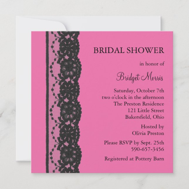 Lace Bridal Shower 2 (fuchsia) Invitation (Front)