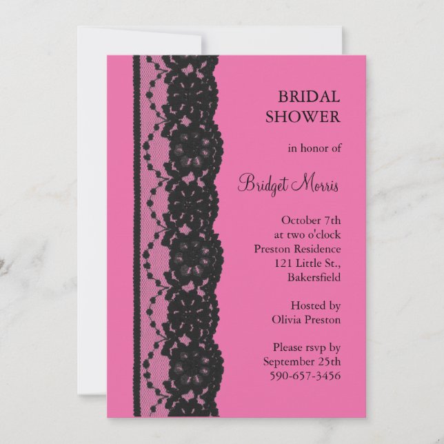 Lace Bridal Shower (fuchsia) Invitation (Front)