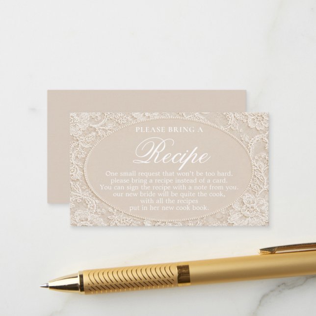 Lace Bridal Shower Recipe Card Request (Front/Back In Situ)
