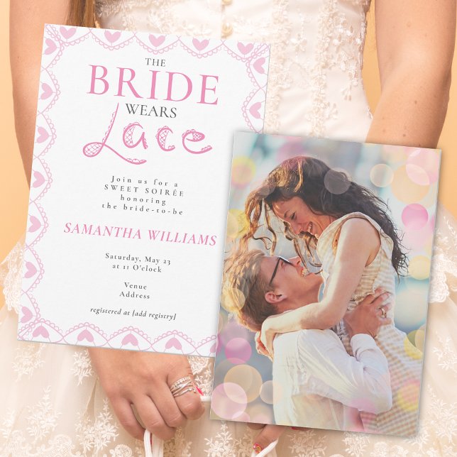 Lace Bridal Shower Romantic The Bride Wears Lace Invitation (Lace Engagement Bridal Shower Elegant Romantic Unique Pink Couture The Bride Wears Lace Invitation)