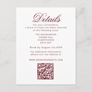 Lace Burgundy Old Money Wedding QR Details Enclosure Card