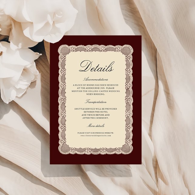 Lace Burgundy Wedding Details Enclosure Card (Creator Uploaded)