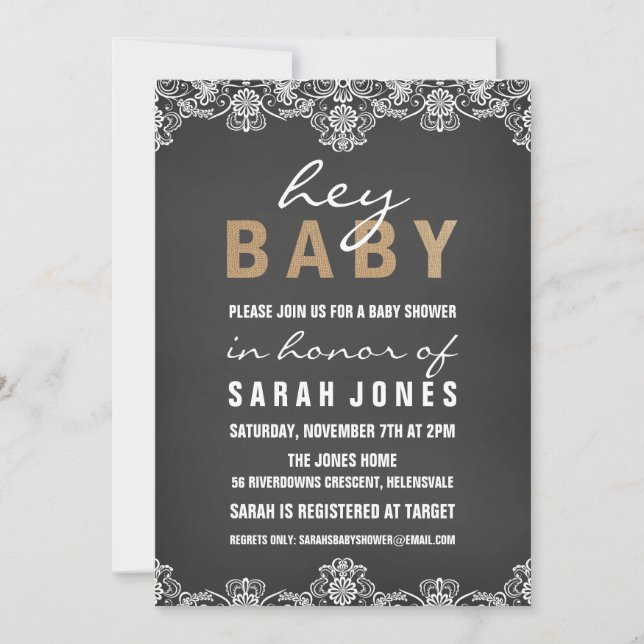 Lace & Burlap Baby Shower Invitation (Front)