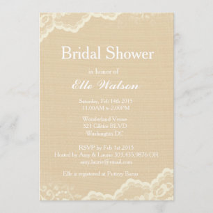 Lace Burlap Bridal Shower Invitations, Custom Invitation
