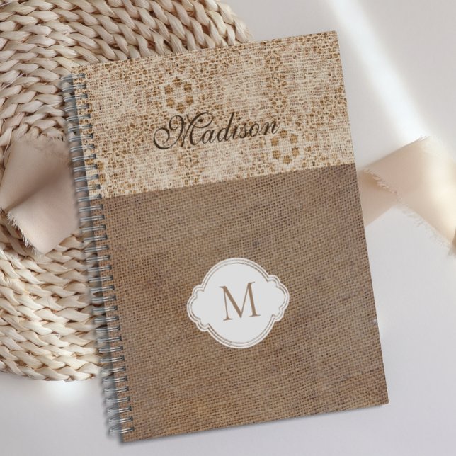 Lace Burlap Modern Rustic Trendy Monogram Planner (Creator Uploaded)
