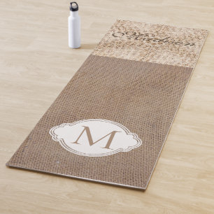 Lace Burlap Modern Rustic Trendy Monogram Yoga Mat