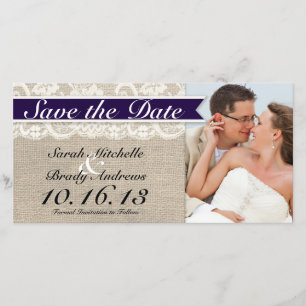Lace & Burlap Vintage Save the Date - Navy
