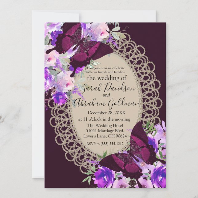 Lace Butterflies Butterfly Wedding Invitation (Front)