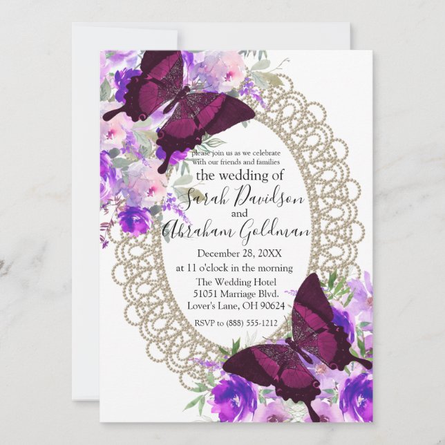 Lace Butterflies Butterfly Wedding Invitation (Front)