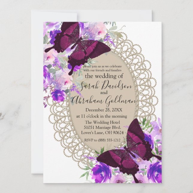 Lace Butterflies Butterfly Wedding Invitation (Front)