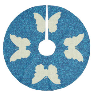 Lace Butterfly On Blue Glitter Tree Skirt