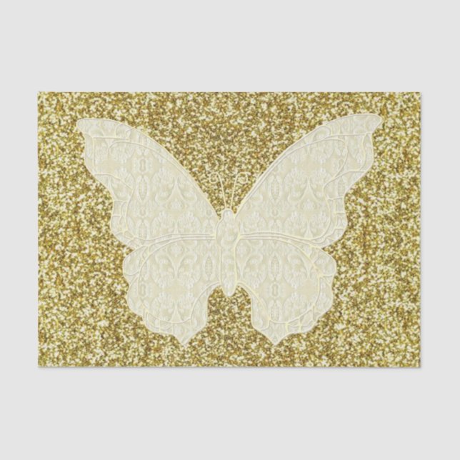 Lace Butterfly On Gold Glitter Tissue Paper (Front)