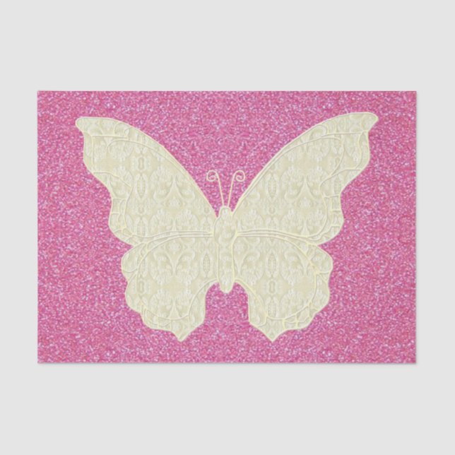 Lace Butterfly On Pink Glitter Tissue Paper (Front)