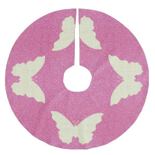 Lace Butterfly On Pink Glitter Tree Skirt
