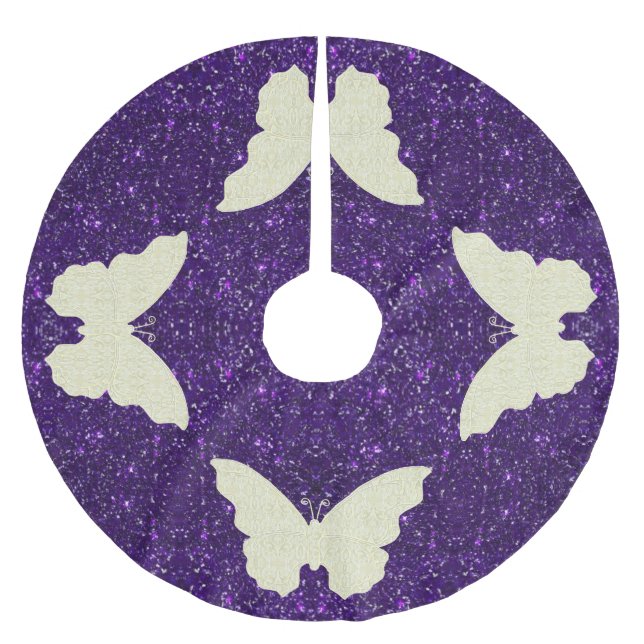 Lace Butterfly On Purple Glitter Tree Skirt (Front)