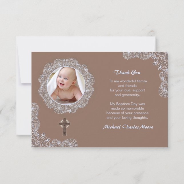 Lace Circular Photo Thank You Card (Front)