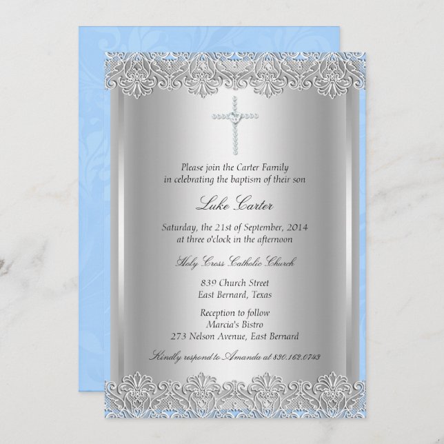 Lace Cross Baptism/Christening Invitation (Front/Back)