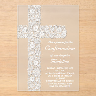 lace cross design   Confirmation Acrylic Invitations