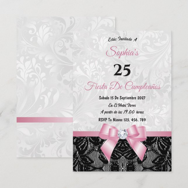 Lace & Damask Birthday Invitation (Front/Back)