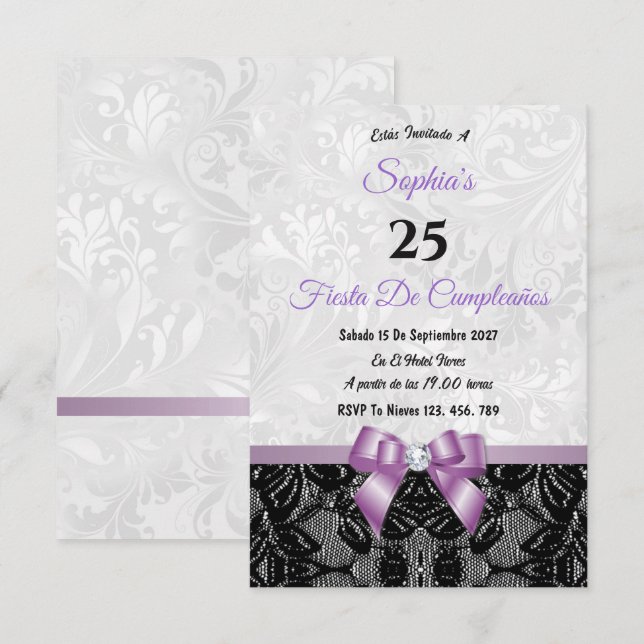 Lace & Damask Birthday Invitation (Front/Back)