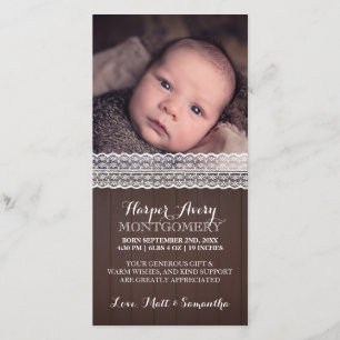 Lace Dark Wood Custom Photo Baby Shower Thank You