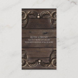 Lace & Dark Wood Rustic Vintage Refer a Friend Referral Card