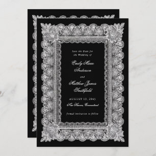 Lace Doily Black Vintage Style Photo Wedding Save The Date