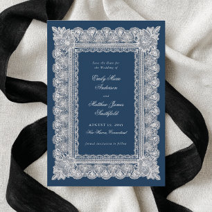 Lace Doily Dark Blue Vintage Style Photo Wedding Save The Date