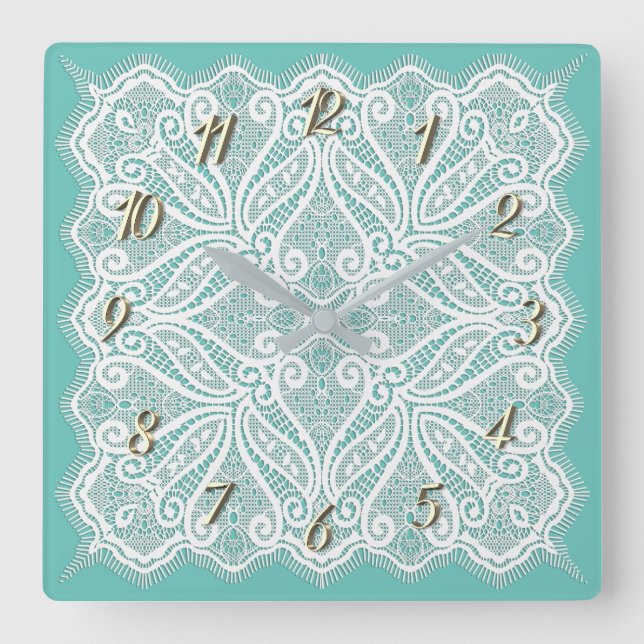 Lace doily square wall clock (Front)