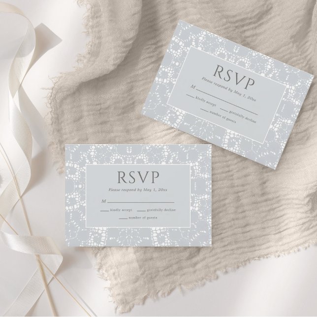 Lace Dusty Blue Dainty RSVP Card (Creator Uploaded)