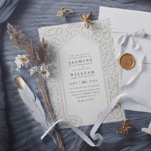 Lace Embossed Vintage Elegant Modern Wedding Invitation