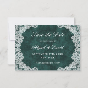 Lace Emerald Green Velvet Wedding Save The Date