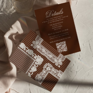Lace Espresso Brown Old Money Wedding QR Details Enclosure Card