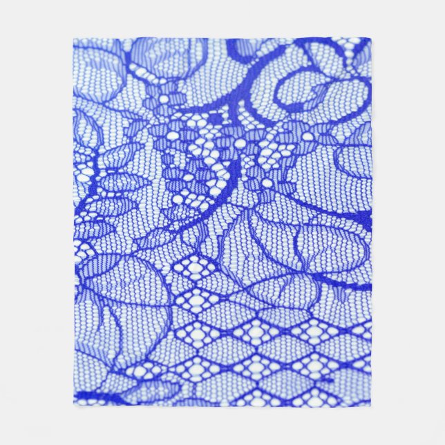 Lace fabric in blue. Royal Blue Couture Lace Patch Fleece Blanket (Front)