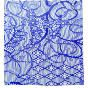 Lace fabric in blue. Royal Blue Couture Lace Patch Shower Curtain