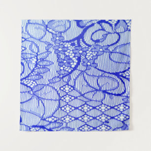 Lace fabric in blue. Royal Blue Couture Lace Patch Tapestry